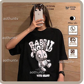 Áo thun nam nữ TVSTORE RABBIT WORLD, Áo Phông Nam Nữ Form Rộng, cotton mát màu trắng,đen D119