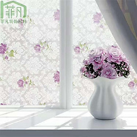 Mua 5M Giấy Dán Kính họa tiết đóa hồng tím không cần keo DK026 - khổ 0.45m