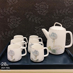 Bộ ấm chén sứ hoa sen hàng đẹp mã QSH-4