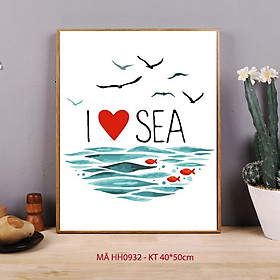 Tranh tô màu số hóa Biển xanh và chim Hải âu hiện đại đơn giản dễ vẽ I love sea HH0932
