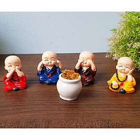 Mua Bộ 4 chú tiểu Tứ Không đeo chuỗi kèm chum vàng dạng thỏi trang trí