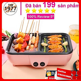 Nồi Lẩu Nướng Đa Năng Cao Cấp 2 Ngăn Siêu Chống Dính, Bếp Lẩu Nướng 2 In 1 Mini Tùy Chỉnh Nhiệt Độ Tiện Lợi - Loại Tốt