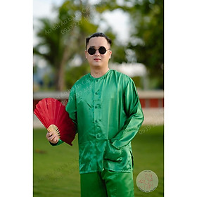 Bộ bà ba phi bóng xanh lá - Có bộ bà ba Bigsize- may sỉ bà ba toàn quốc - May bộ bà ba theo yêu cầu - Bộ xanh lá