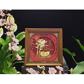Tranh heo dát vàng (23x23cm) MT Gold Art- Hàng chính hãng, trang trí nhà cửa, phòng làm việc, quà tặng sếp, đối tác, khách hàng, tân gia, khai trương 