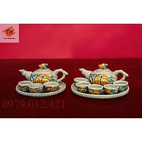 Mua Bộ ấm chén thờ men rạn đắp nổi Bát Tràng