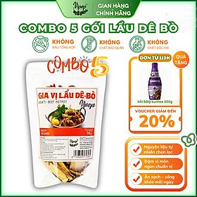 Combo 5 gói gia vị nấu lẩu bò, dê Vipep 115g - gia vị ninh hầm quý hiếm (kỷ tử, đại táo, hạt sen, hoài sơn, đảng sâm..)