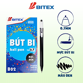 Bút bi Bitex (0.7mm) B02 - Xanh, đỏ, đen (20 cây/hộp)