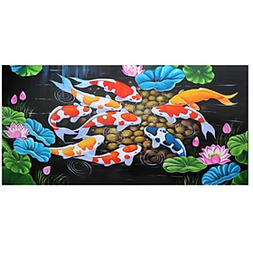 Tranh đính đá Cửu Ngư Quần Hội (120*65cm) chưa đính đá