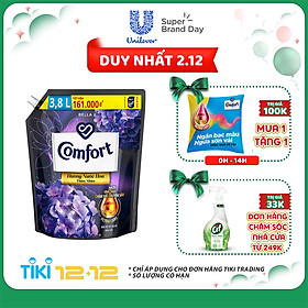 Nước Xả Làm Mềm Vải Comfort Chăm Sóc Chuyên Sâu Hương Nước Hoa Thiên Nhiên Bella Túi 3.8L