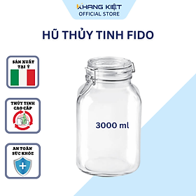 Hũ thủy tinh Italy Bormioli Rocco Fido 3 lít, nắp ron gài kín hơi, cất trữ ngũ cốc, đường, cafe, ngâm dấm, muối chua