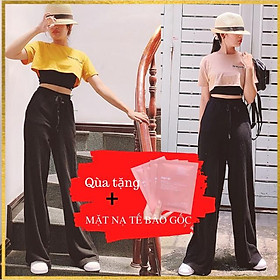 Set Combo Bộ Thun Hở Eo 2 Áo Kép Croptop Và Áo Dây Kèm Quần Da Cá Ống Rộng Hàn Quốc 2021 Siêu Xinh Năng Động