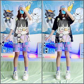 Quần Short Cartoon Unisex Màu Tím - Quần Đùi Hoạt Hình Siêu Cute - MM