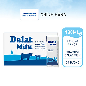 Thùng 48 hộp sữa tươi tiệt trùng  Dalatmilk có đường 180 ml (180 ml x 48)