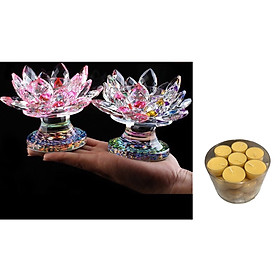 Cặp chân đế đặt nến thờ ngũ sắc cao cấp - đồ thờ AN13100 - kèm hộp nến bơ thực vật 28 viên