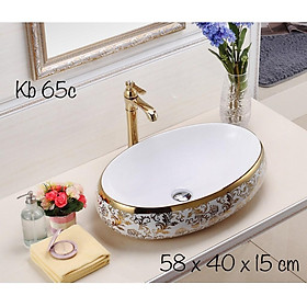 Chậu Lavabo hoa văn elip vàng 065C