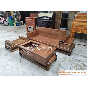 Bộ bàn ghế phòng khách sofa 3 món gỗ sồi chân đùi gà