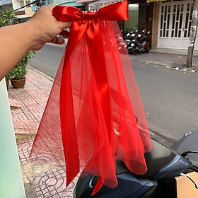 Voan cài tóc cô dâu voan trơn ngắn đính nơ dài mẫu voan cô dâu 2019 Giangpkc