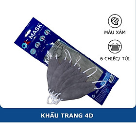 Khẩu Trang Y Tế 4D Ok Mask Màu Xám, Theo Thiết Kế Kf94, Đạt Chuẩn Kháng Khuẩn, Công Nghệ Nhật Bản (6 Chiếc/Túi)