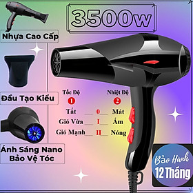 Máy Sấy Tóc 2 Chiều Nóng Lạnh Cao Cấp 3500w - Chất Liệu Nhựa Cao Cấp, Tích Hợp Ánh Sáng Nano Bảo Vệ Tóc Và Đầu Tạo Kiểu Thông Minh Cùng Nhiều Mức Gió Điều Chỉnh