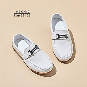 Giày lười bé trai, giày Moca màu đen/trắng trẻ em học sinh nam 2 - 8 tuổi mặc vest đi tiệc phong cách sang trọng lịch sự NHÍM SHOP GN40