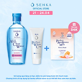 Combo Nước tẩy trang dưỡng trắng Senka All Clear Water Micellar Formula White 230ml + Sữa rửa mặt tạo bọt chiết xuất đất sét trắng Senka Perfect White Clay 50g