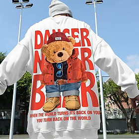 Áo sweater dáng rộng cổ tròn in hình gấu thời trang thu đông cho nam nữ