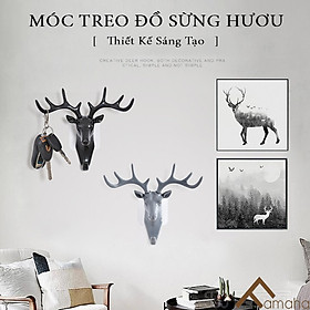 Móc dán tường treo đồ đa năng treo quần áo mũ chìa khóa decor trang trí nhà cửa hình đầu nai sừng hươu