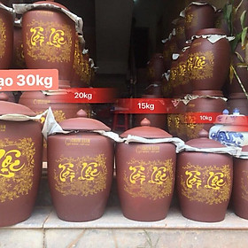 Hũ Sành Đựng Gạo Có Nắp Màu Nâu Đỏ Chuản Gốm Bát Tràng