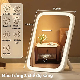 Gương Soi Trang Điểm Để Bàn Có 3 Chế Độ Đèn Led Thông Minh Tích Điện Siêu Hot - Thiết Kế Hiện Đại - Hàng Chính Hãng