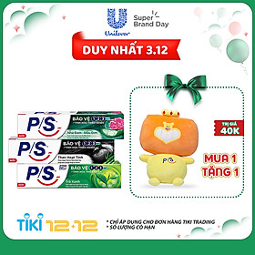 Combo 3 Kem Đánh Răng P/S: Bảo Vệ 123 Nha Đam - Mẫu Đơn (180g) + Than Hoạt Tính & Tre (180g) + 123 Trà Xanh (190g)