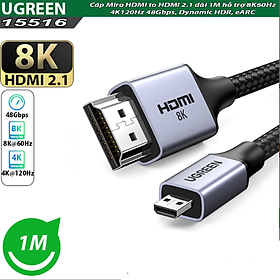 Cáp chuyển Miro HDMI sang HDMI 2.1 dài 1M Ugreen 15516, hỗ trợ 8K60Hz 4K120Hz 48Gbps, Dynamic HDR, eARC - Hàng chính hãng