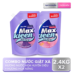 Combo 2 Túi Nước Giặt Xả Maxkleen: 1 Hương Nước Hoa Huyền Diệu (2.4kg) + 1 Hương Hoa Nắng (2.4kg)