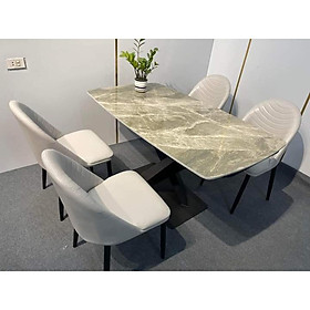 Bộ bàn ăn mặt đá Ceramic bóng chân chéo kết hợp ghế Leaf
