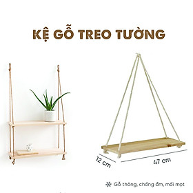 Kệ Treo 1 Tầng/2 Tầng Treo Tường Trang Trí Dây Thừng, Gỗ Tấm Dày