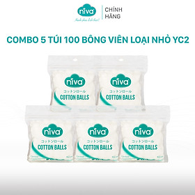 Combo 5 Gói 100 Bông Gòn Viên Tròn Y Tế Niva YC2 Đường Kính 16mm Nhét Tai Cho Mẹ, Phụ Nữ Sau Sinh An Toàn Tiệt Trùng