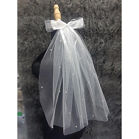 Mẫu voan lup cô dâu 60cm đính hạt trai nơ lưới chất liệu voan Mỹ hàng thủ công Sài Gòn mẫu voan cô dâu mới 4/2021 Giang