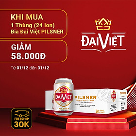 Hình ảnh [Thùng (24) lon 330ml] Bia Pilsner Đại Việt, Bia vàng sản xuất theo luật bia tinh dòng của Bia Đức, không hóa chất, đậm vị đúng gu