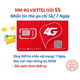 Bao chặn - Sim sạch Viettel loại chưa dịch vụ GÓI S5 ƯU ĐÃI 500 SMS MIỄN PHÍ CHỈ 5K/7 NGÀY, Miễn phí tin nhắn