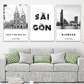 Tranh Canvas - Set 3 Tranh Sài Gòn - Nhà Thờ Đức Bà - Tòa Nhà Bitexco - PMK3043
