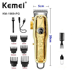 Tông đơ cắt tóc chuyên nghiệp Kemei KM-1969PG toàn thân thép nguyên khối không gỉ sạc nhanh USB công suất mạnh