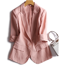 Áo Blazer Nữ Linen Hồng Pastel Hàn Quốc