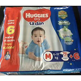 Sỉ- Tặng thêm 6 miếng- Tã dán Huggies M76 Tràm Trà Tự Nhiên Ngừa Hăm