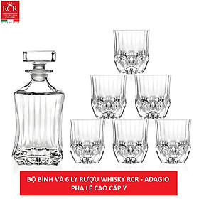 Bộ bình rượu vuông và 6 ly rượu pha lê Ý RCR Adagio 750ml - 350ml