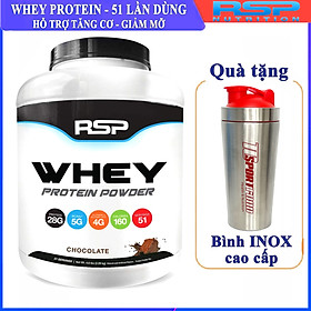 Combo Sữa tăng cơ giảm mỡ Whey Protein Powder của RSP hương Chocolate hộp 51 lần dùng hỗ trợ tăng cơ, phục hồi và phát triển cơ bắp cho người tập GYM và chơi thể thao & Bình Inox 739ML (Mẫu ngẫu nhiên)