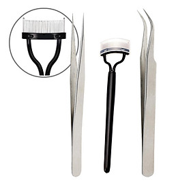 Curlers Mascara Comb Applicator Eyebrow Grooming Brush with Eyelash Tweezers