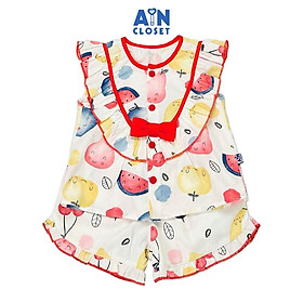 Bộ quần áo ngắn bé gái họa tiết Trái Cây nơ đỏ cotton - AICDBGWMWDSS - AIN Closet