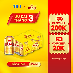 Lốc 6 lon Bia Hà Nội (330ml/lon)
