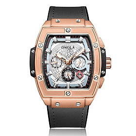 Đồng hồ Quartz dành cho nam với dây đeo bằng da có màn hình phát sáng thiết kế rỗng 3ATM-Màu Đen & Vàng hồng