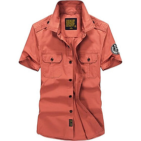 Men's Short-Sleeved Casual Shirt  Cotton Plain Military Tooling Shirt