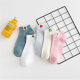 Set 5 Tất Nữ Cổ Ngắn Style Hàn Quốc Dễ Thương Nhiều Mẫu - Vớ Nữ Cổ Ngắn Phong Cách Dễ Thương Hợp Thời Trang Dễ Phối Đồ - Sợi Vải Chất Lượng Thoáng Mát Hút Ẩm